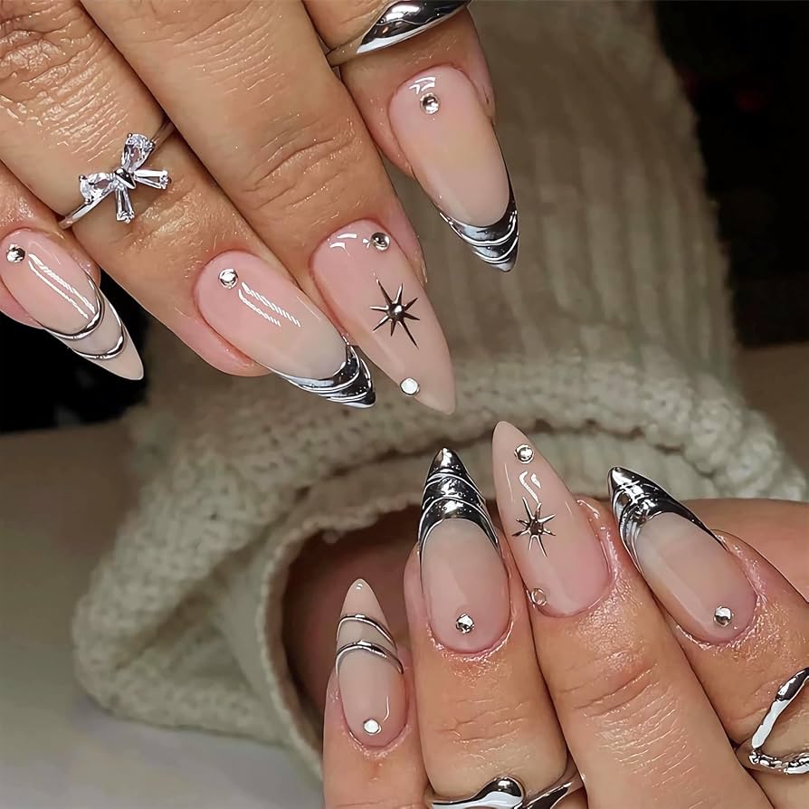 Glossy With Metallic Accents Visual Idea — New Years Press On Nails 2027