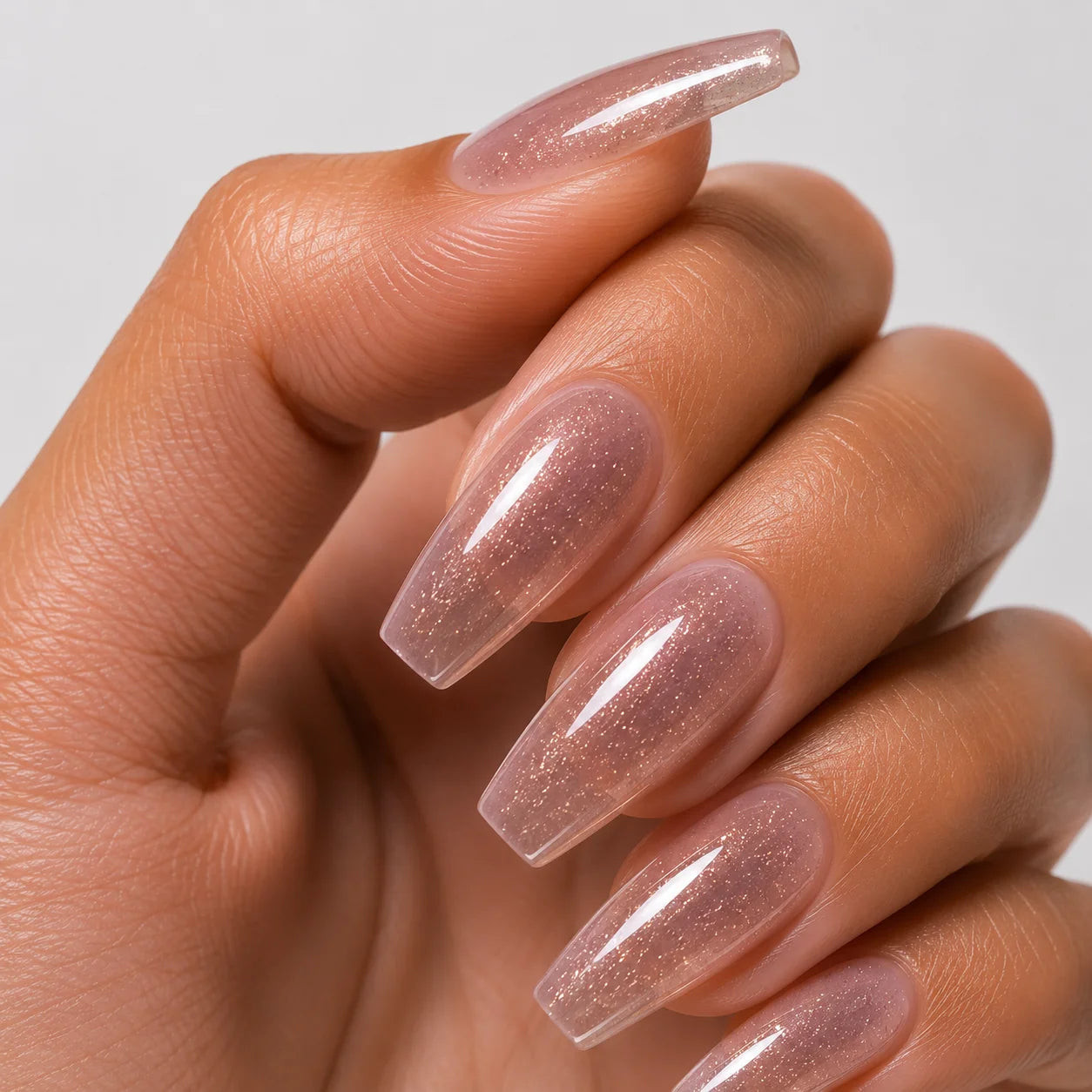 Long Coffin Jelly Champagne Glitter — Winter Champagne Nails