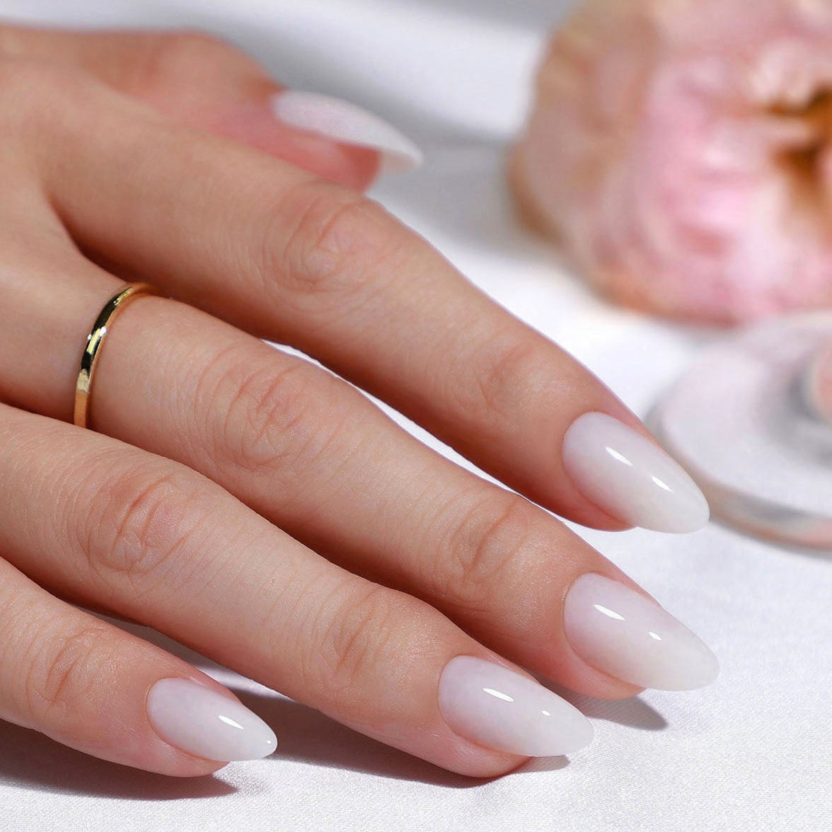 Clean Milky White Short Almonds — Short Winter Almond Nails