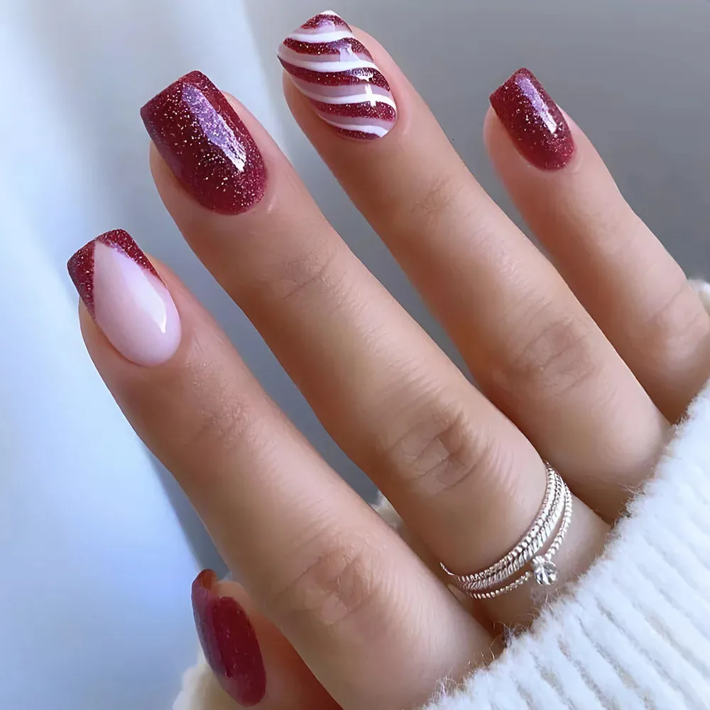 Festive Red French Tip Mix — Short Christmas Nails 2026