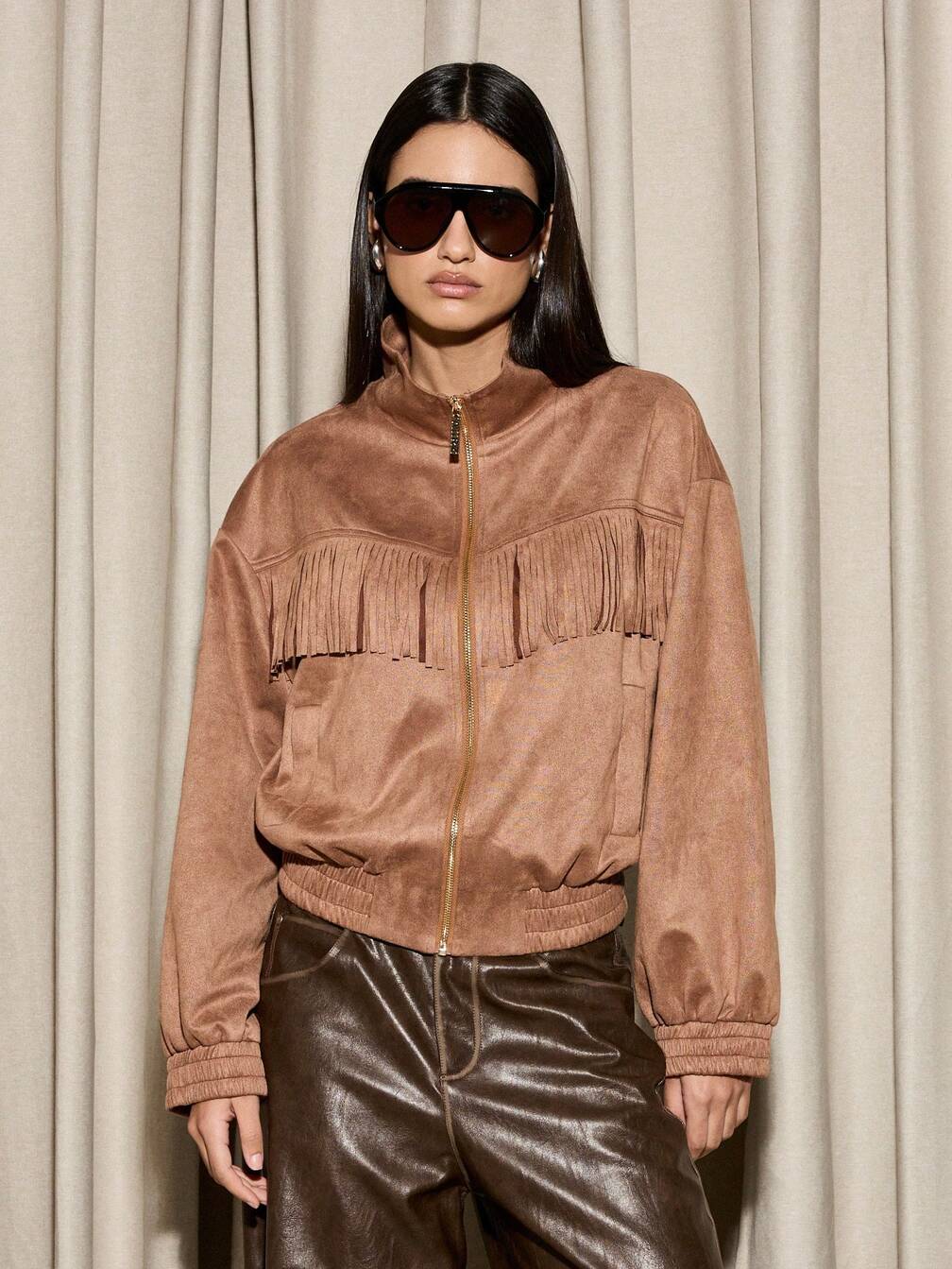 Fringed Suede Bomber Jacket for Western Detail — Western Winter Outfits