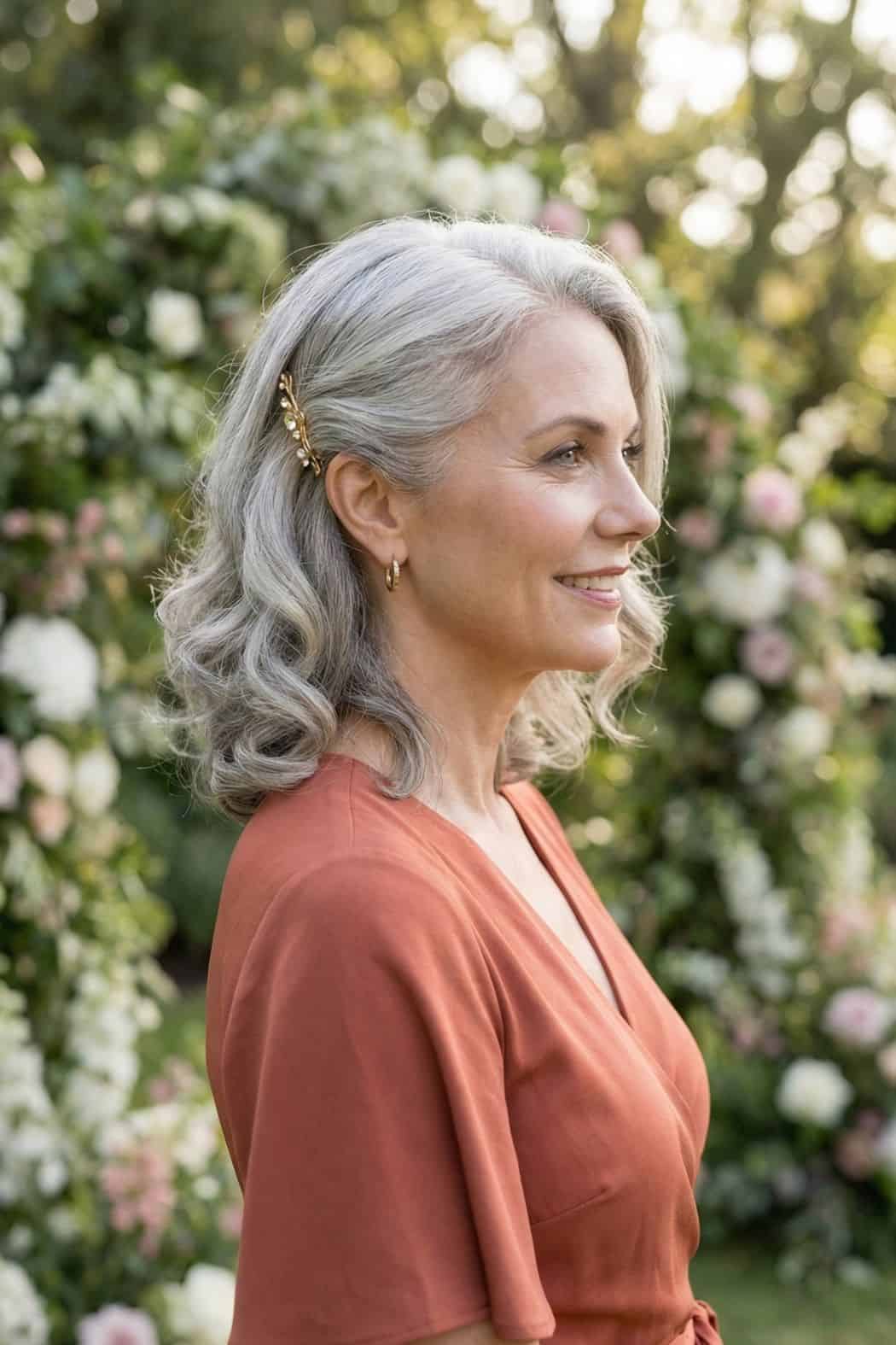 Wavy Grey Bob With Hair Accessory Wavy Grey Bob With Hair Accessory β Winter Hairstyles
