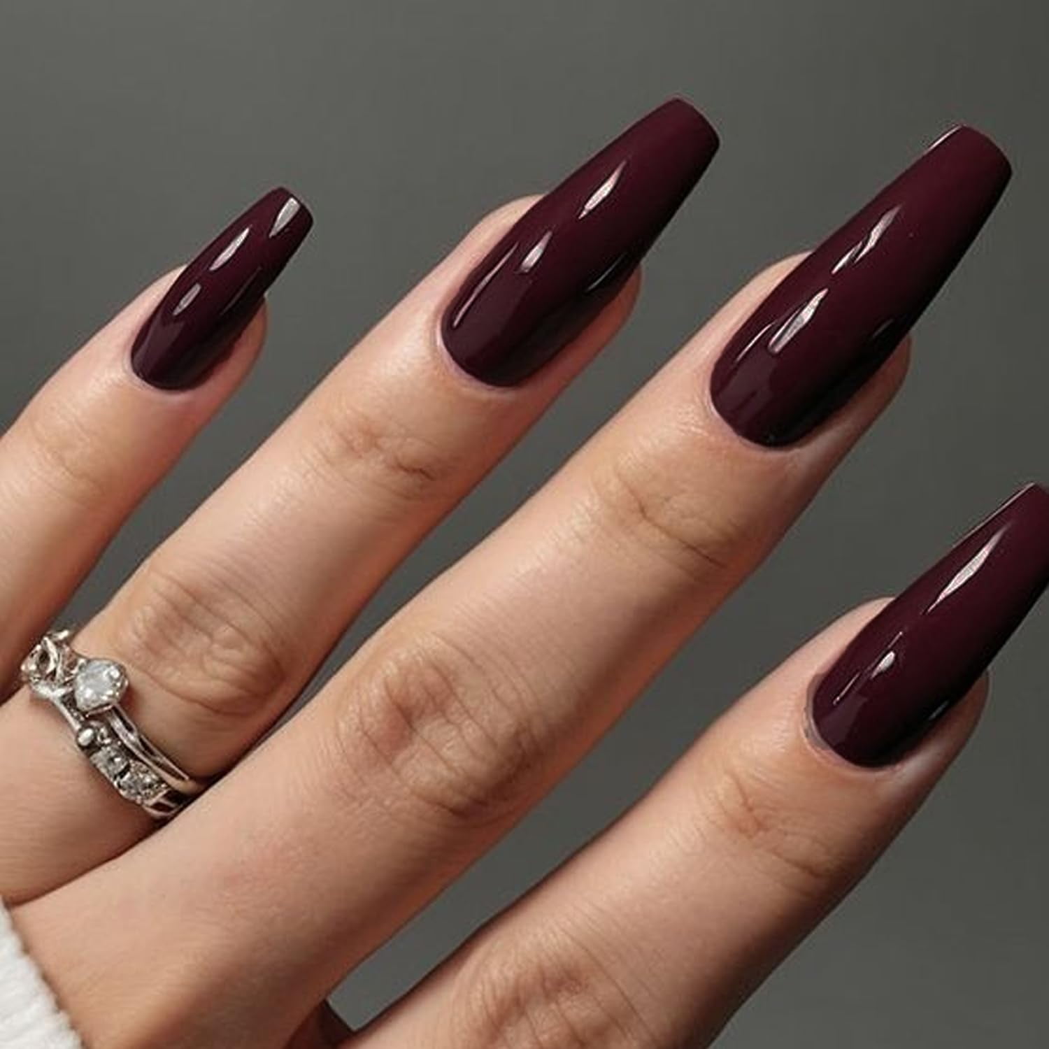 Deep Dark Red Glossy Coffin Nails Deep Dark Red Glossy Coffin Nails β Long Winter Coffin Nails
