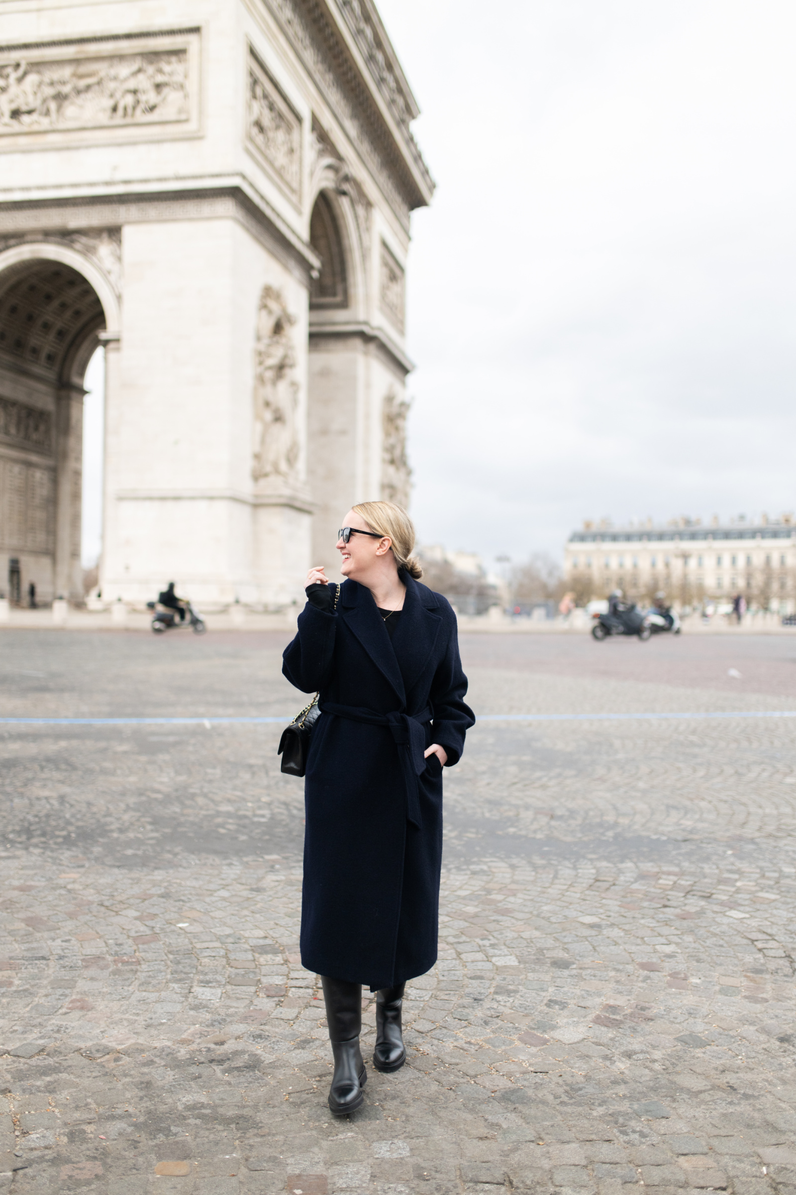 Elegant Navy Belted Wool Coat for Polished Journeys — Winter Travel Outfits