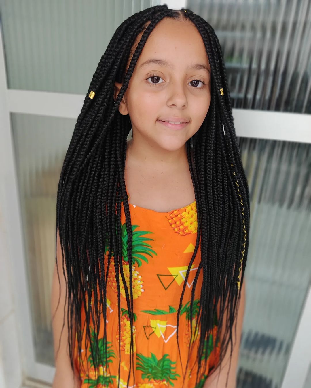 Long Straight Box Braids With Gold Accent Beads Long Straight Box Braids With Gold Accent Beads β Winter Hairstyles for Black Kids