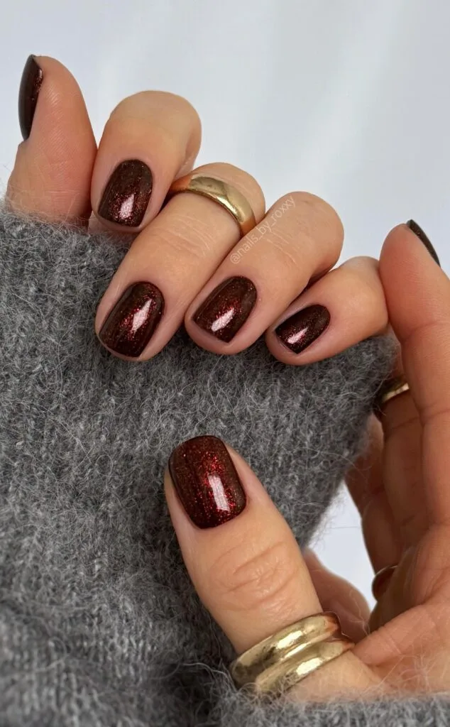 Rich Brown Shimmer for Cozy Vibes — Cute Winter Nails