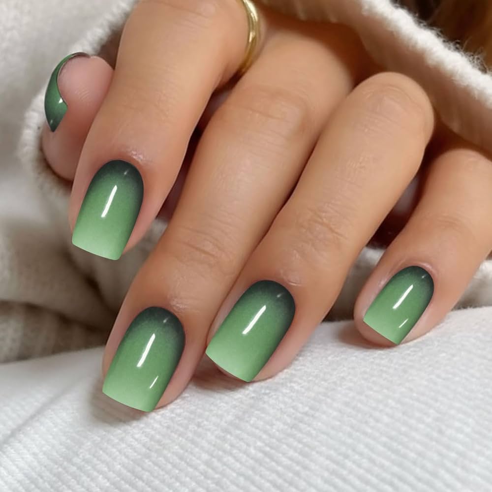 Green Gradient Glossy Square Nails Green Gradient Glossy Square Nails β Winter Green Nails