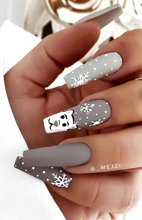 Matte Glossy Visual Idea — Winter Gray Nails