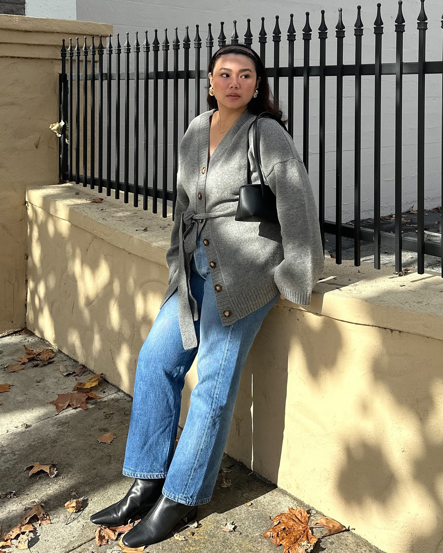 Elevated Comfort: Belted Cardigan with Blue Wide Leg Jeans — Winter Outfits with Wide Leg Jeans