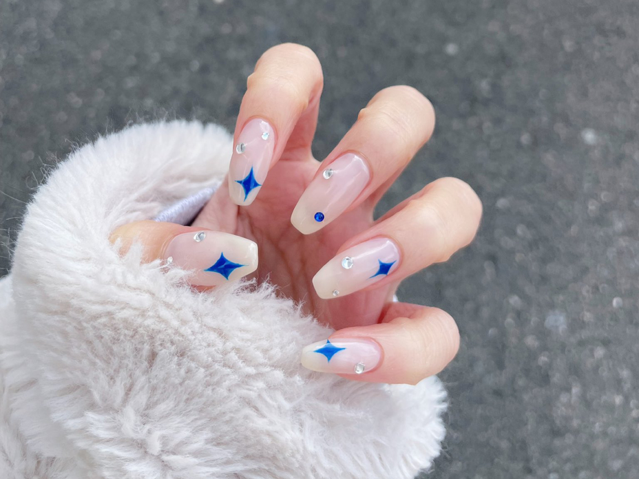 Long Coffin Blue Star Decal Nails Long Coffin Blue Star Decal Nails β Winter Work Nails