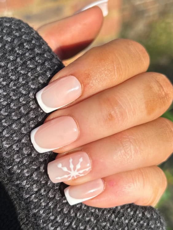 Snowflake Accent Square French Tips Snowflake Accent Square French Tips β Winter French Tip Nails