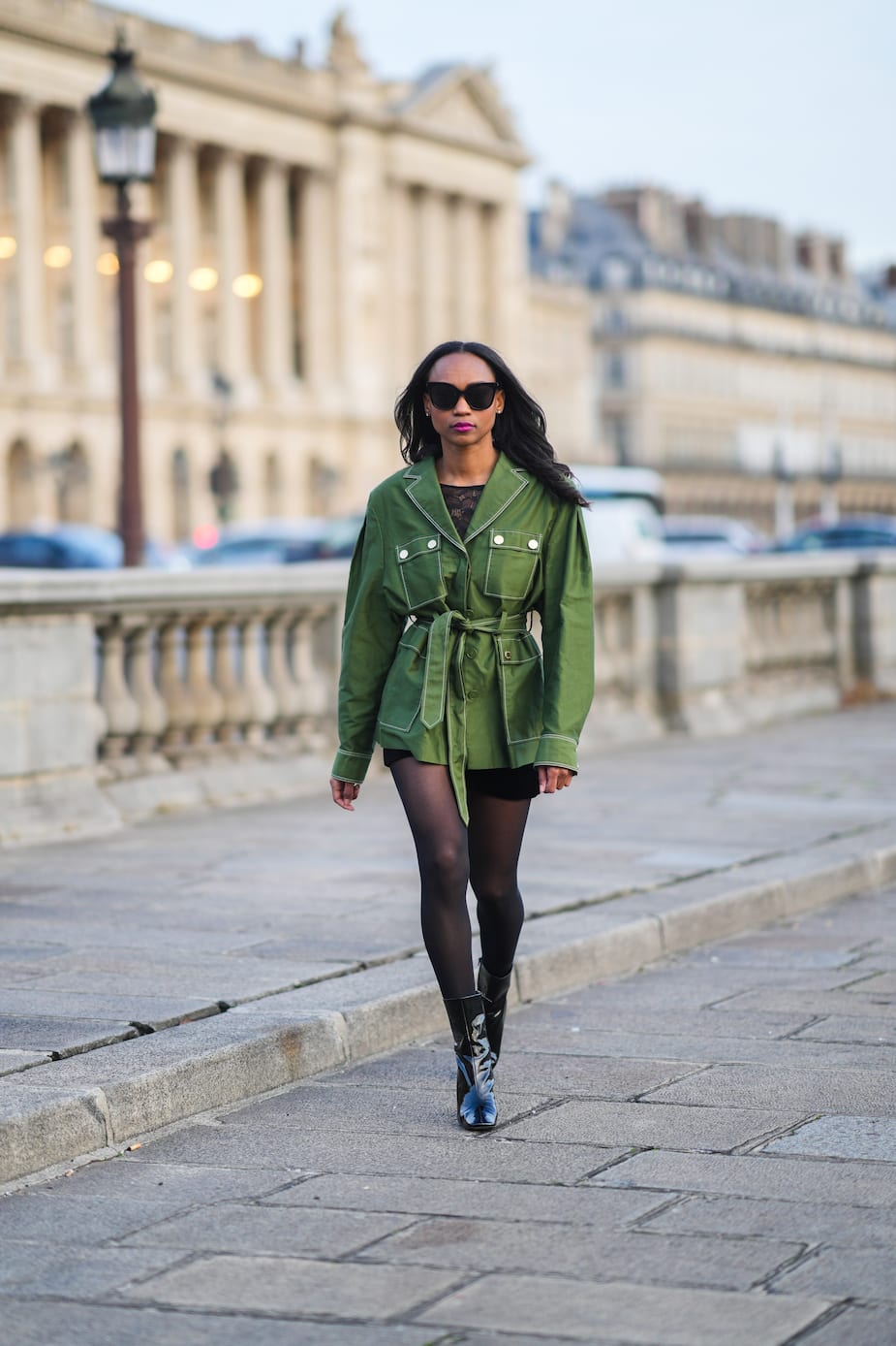 Olive Utility Jacket with Lace Top and Patent Boots Olive Utility Jacket with Lace Top and Patent Boots β Winter to Spring Transition Outfits