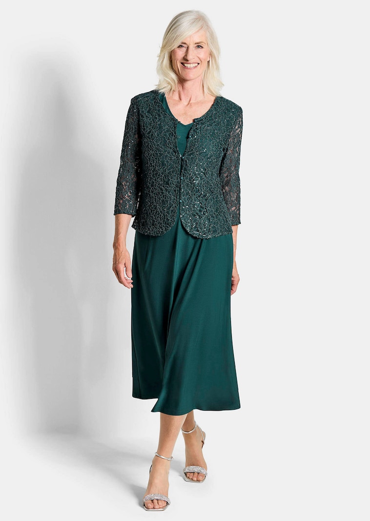 Sparkling Green Lace Jacket for Evening Elegance Sparkling Green Lace Jacket for Evening Elegance β Winter Outfits for Women Over 50