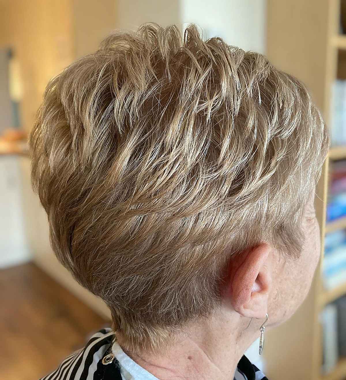 Ear Textured Ash Blonde Pixie — Winter Hair Colors for Women Over 70