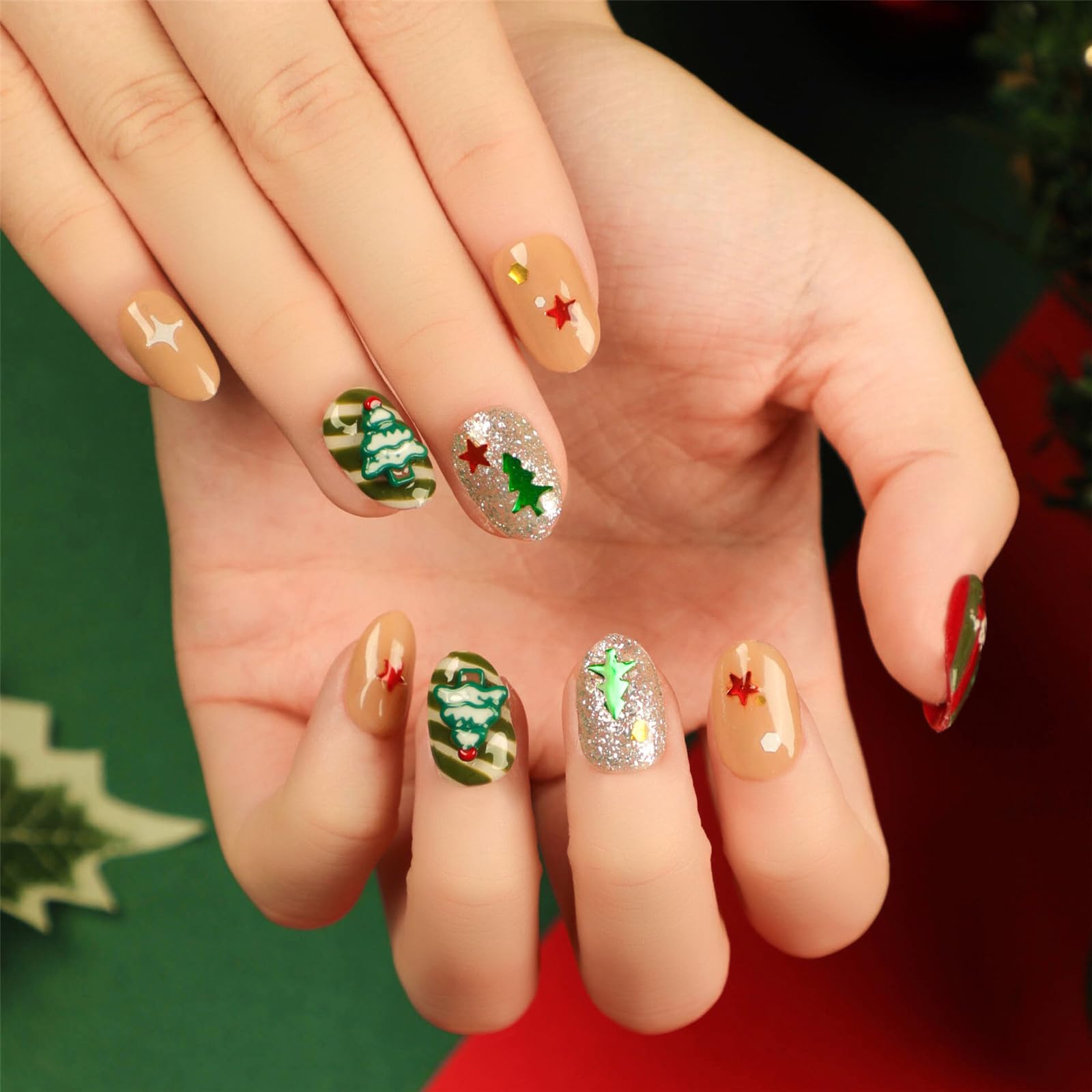 Christmas Winter Visual Idea — Short Winter Almond Nails