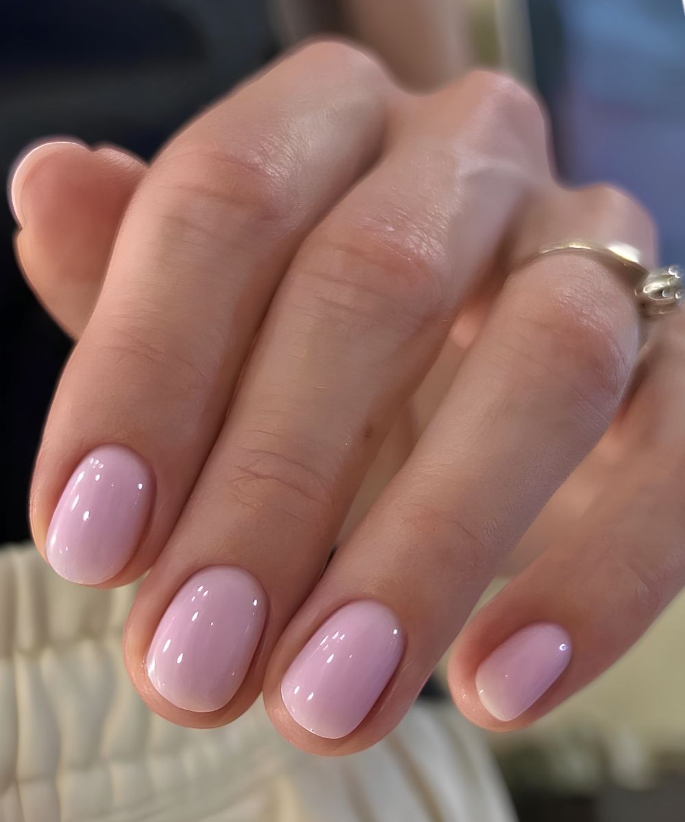 Pale Pink Subtle Shimmer Nails Pale Pink Subtle Shimmer Nails β Short Winter Round Nails