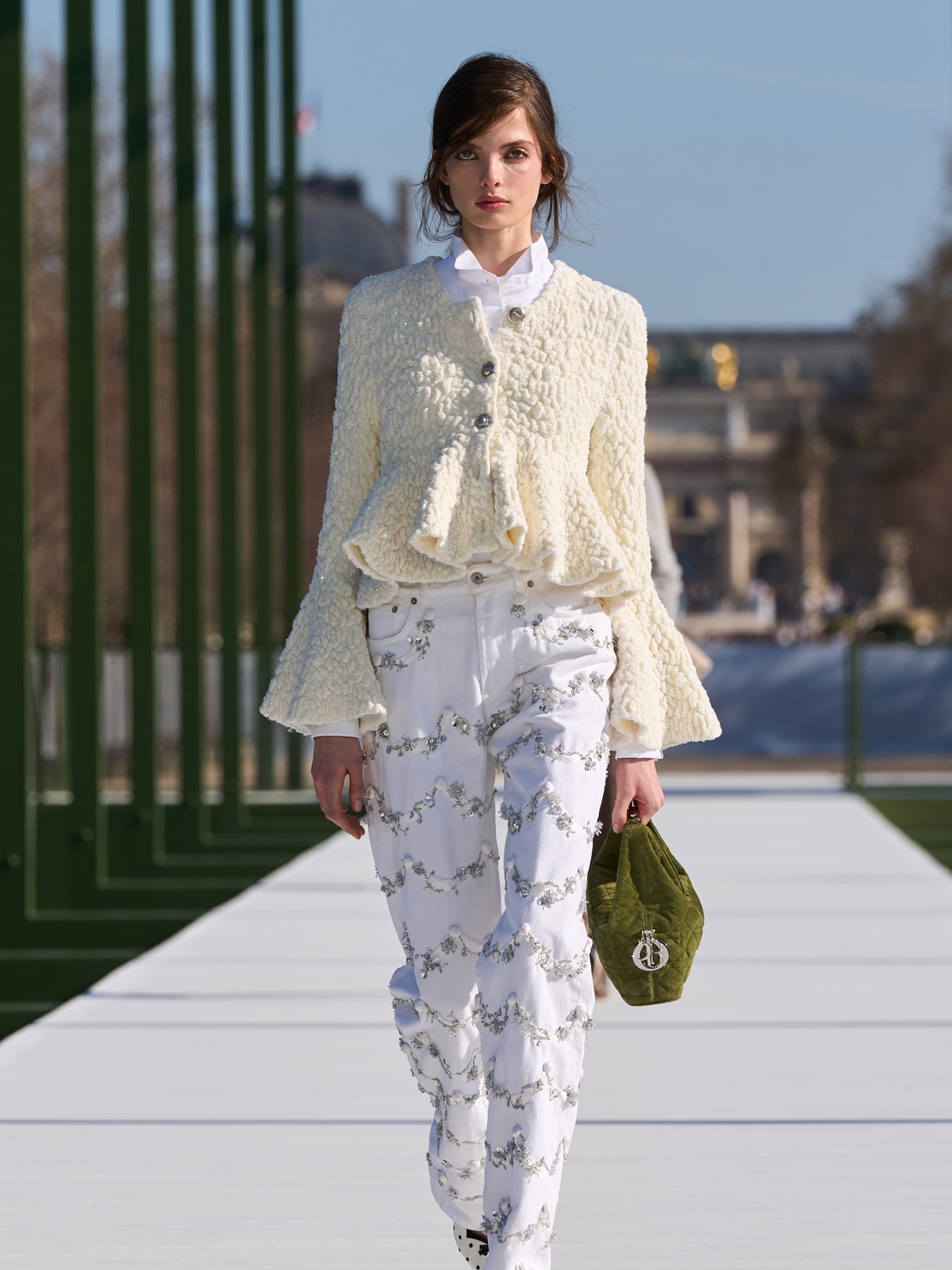 Textured Sophistication: Bouclé Jacket with Embellished Jeans — Late Winter Outfits