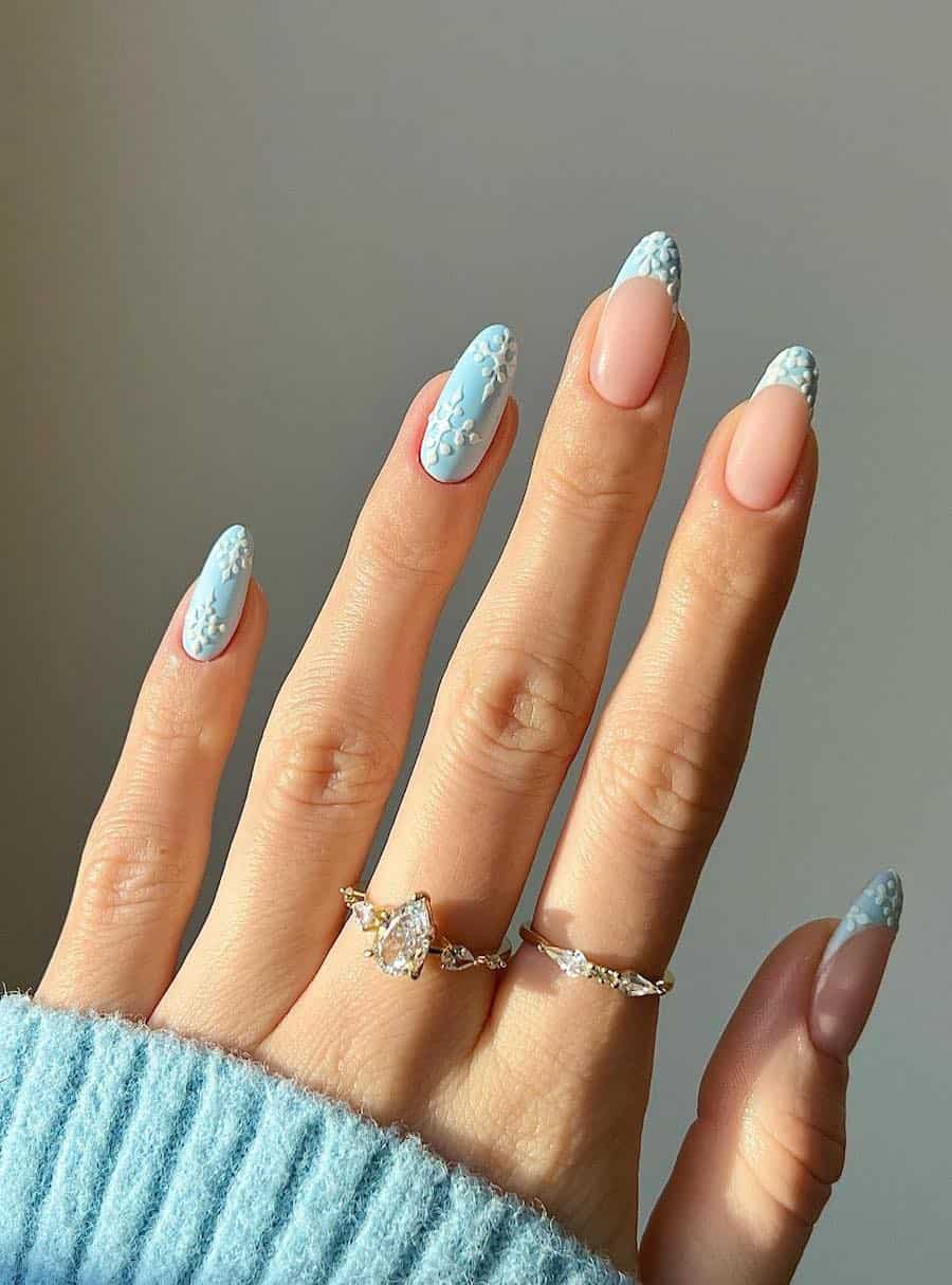 Icy Blue Nails with Snowflake French Tips Icy Blue Nails with Snowflake French Tips