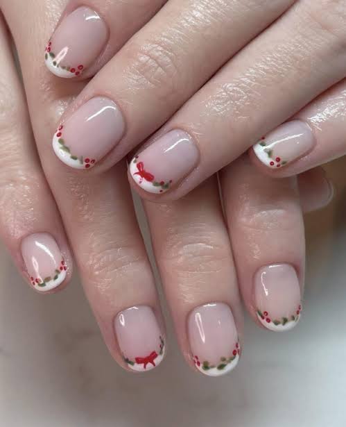 Subtle Festive French Tips Subtle Festive French Tips β Short Christmas Square Nails 2026