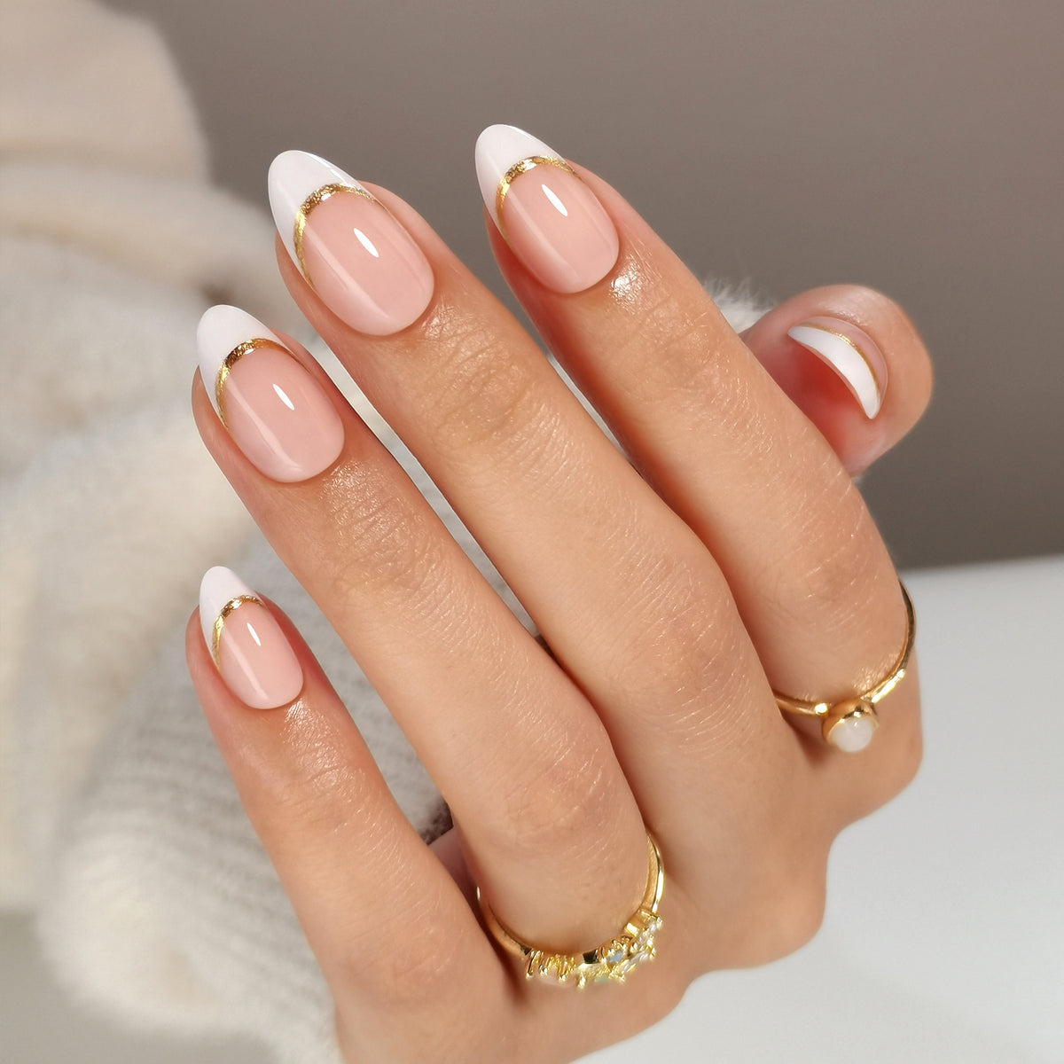 Sheer Pink French with Gold Foil Accents Sheer Pink French with Gold Foil Accents β New Years Dip Powder Nails 2027
