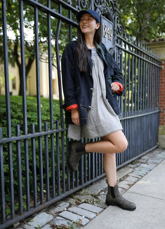 Plaid Dress and Denim Jacket with Grey Chelsea Boots Plaid Dress and Denim Jacket with Grey Chelsea Boots β Chelsea Boots Outfits