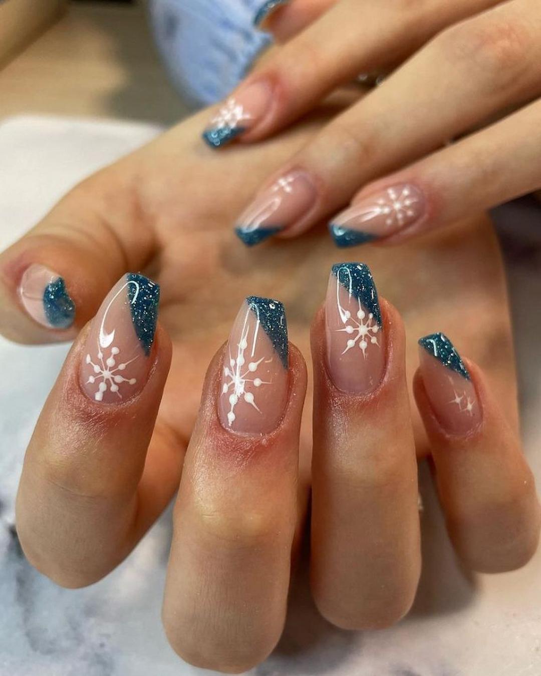 Clear Base Blue Glitter French Clear Base Blue Glitter French β Winter Nail Art Simple