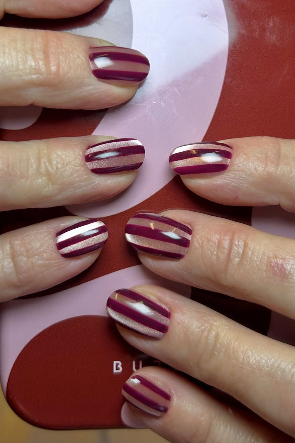 Modern Sheer Pink French with Curved Lines — Winter Date Night Nails