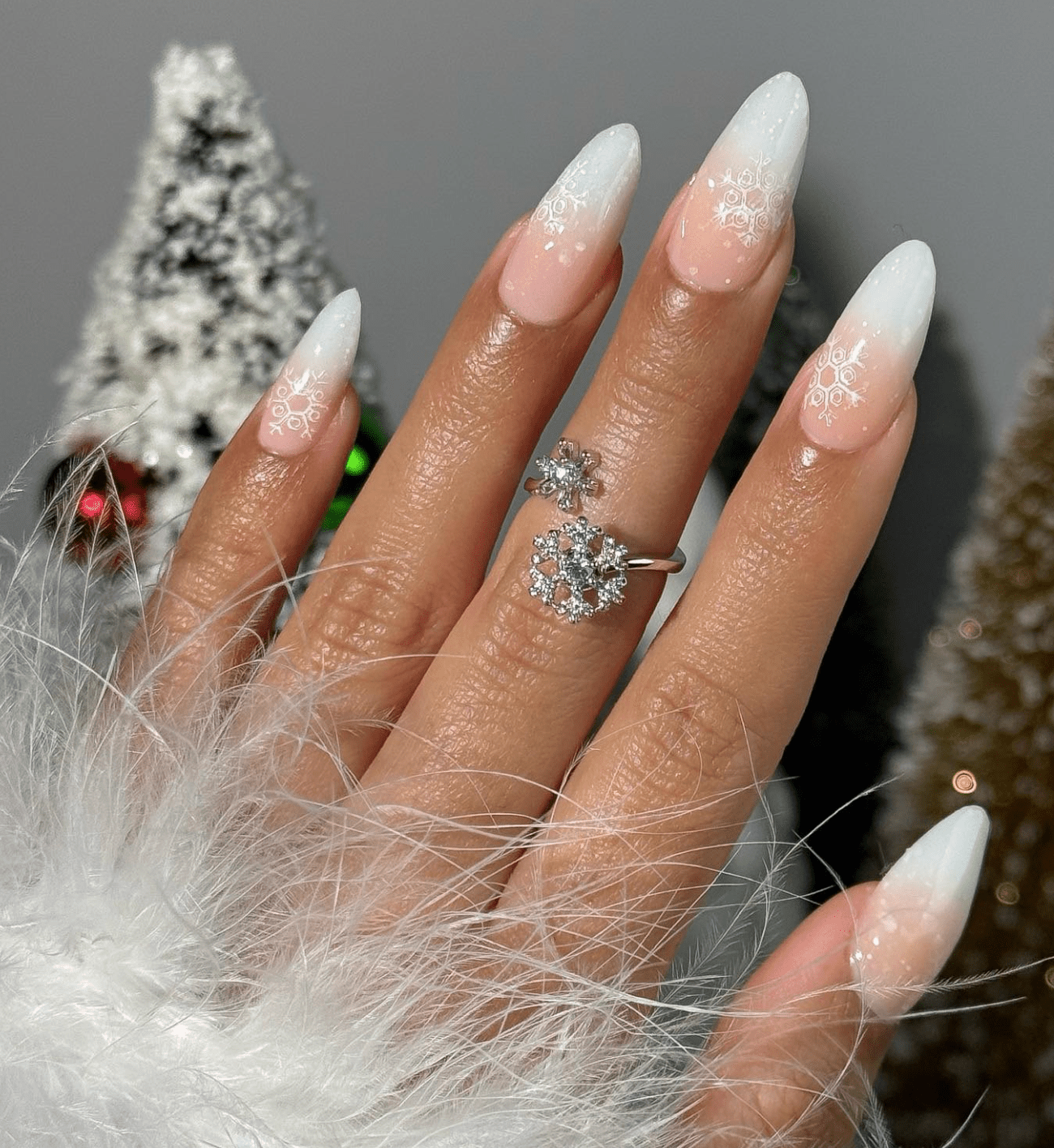 Festive White Ombre Snowflake Nails — Winter White Nails