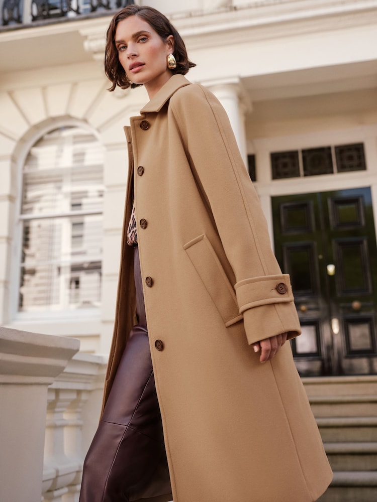 Classic Camel Car Coat with Brown Loafers — Car Coat Outfits