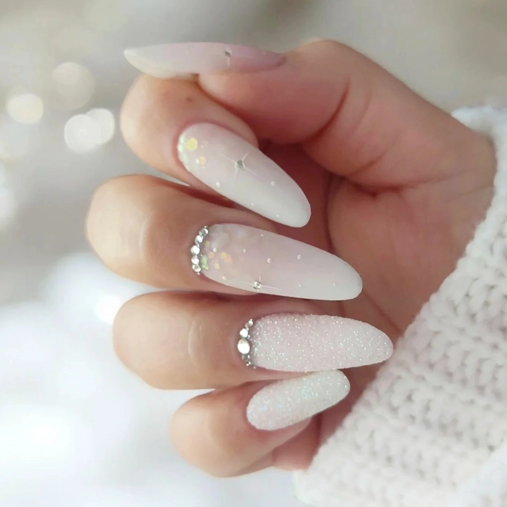 Rhinestones Glitter Subtle Texture Visual Idea — Winter Ombre Nails