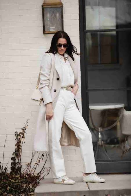 Cream Wool-Blend Coat with White Denim — Winter White Outfits