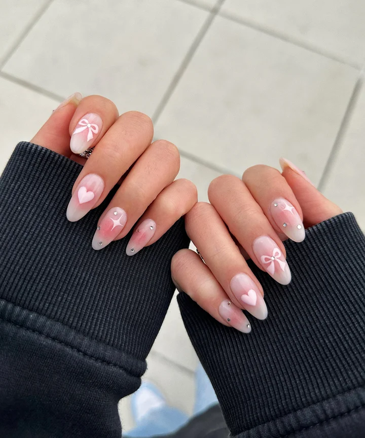 Sheer Pink And White With Pink Accents Visual Idea — Winter to Spring Transition Nails