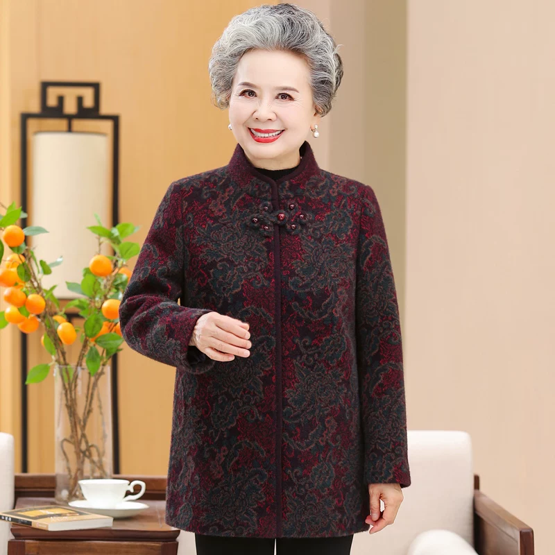 Patterned Coat with High Collar Detail Patterned Coat with High Collar Detail β Winter Outfits for Women Over 70