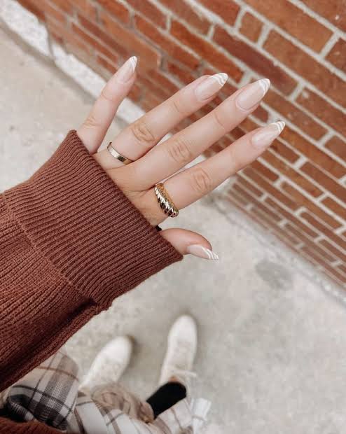 Long Almond Thin White French Tips — Winter Wedding Guest Nails