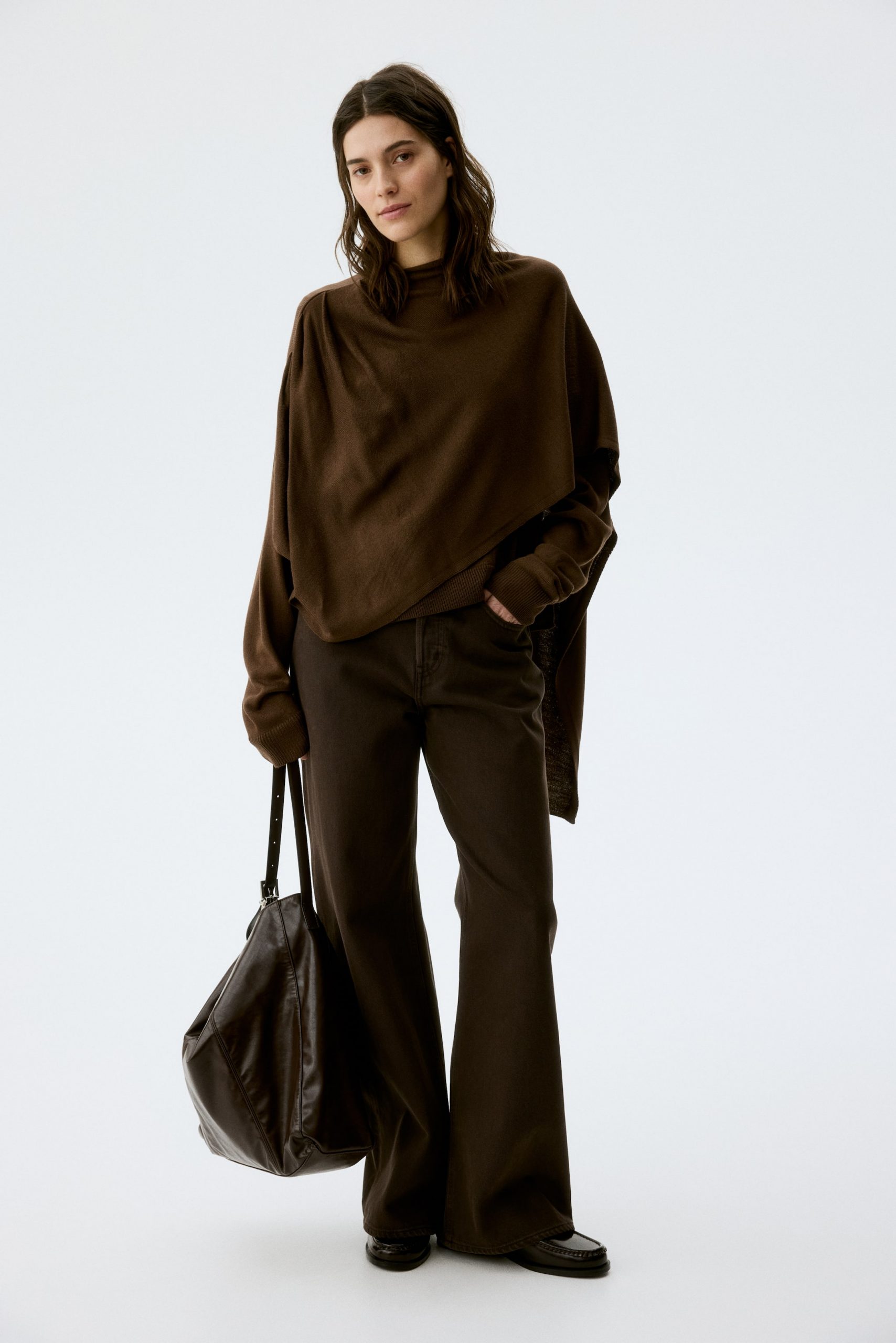 Oversized Chocolate Knit Sweater with Flared Trousers Oversized Chocolate Knit Sweater with Flared Trousers β Chocolate Brown Outfits