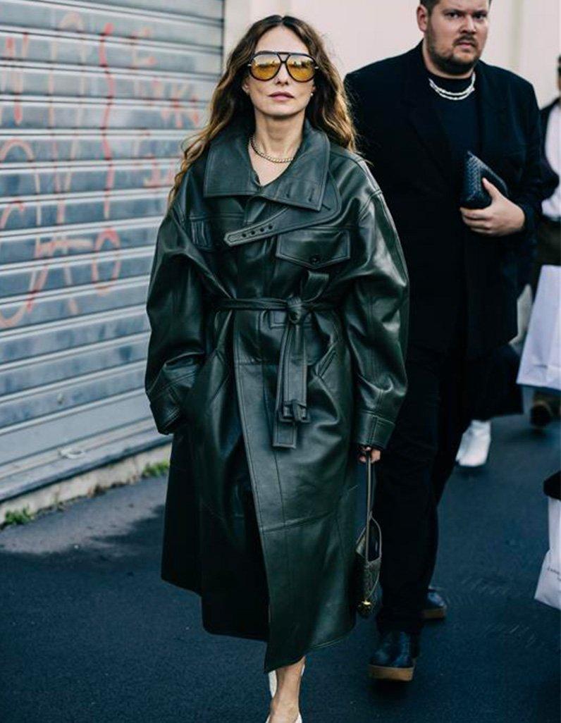 Oversized Dark Green Leather Trench Coat Oversized Dark Green Leather Trench Coat β Long Coat Outfits