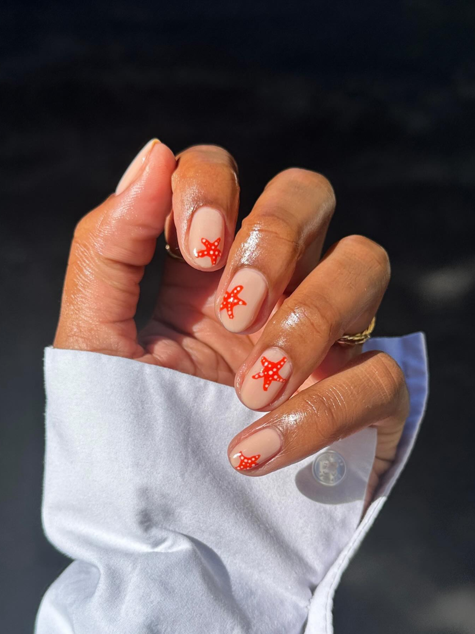 Nude Starfish Polka Dot Oval Nails Nude Starfish Polka Dot Oval Nails β Holiday Nails 2026