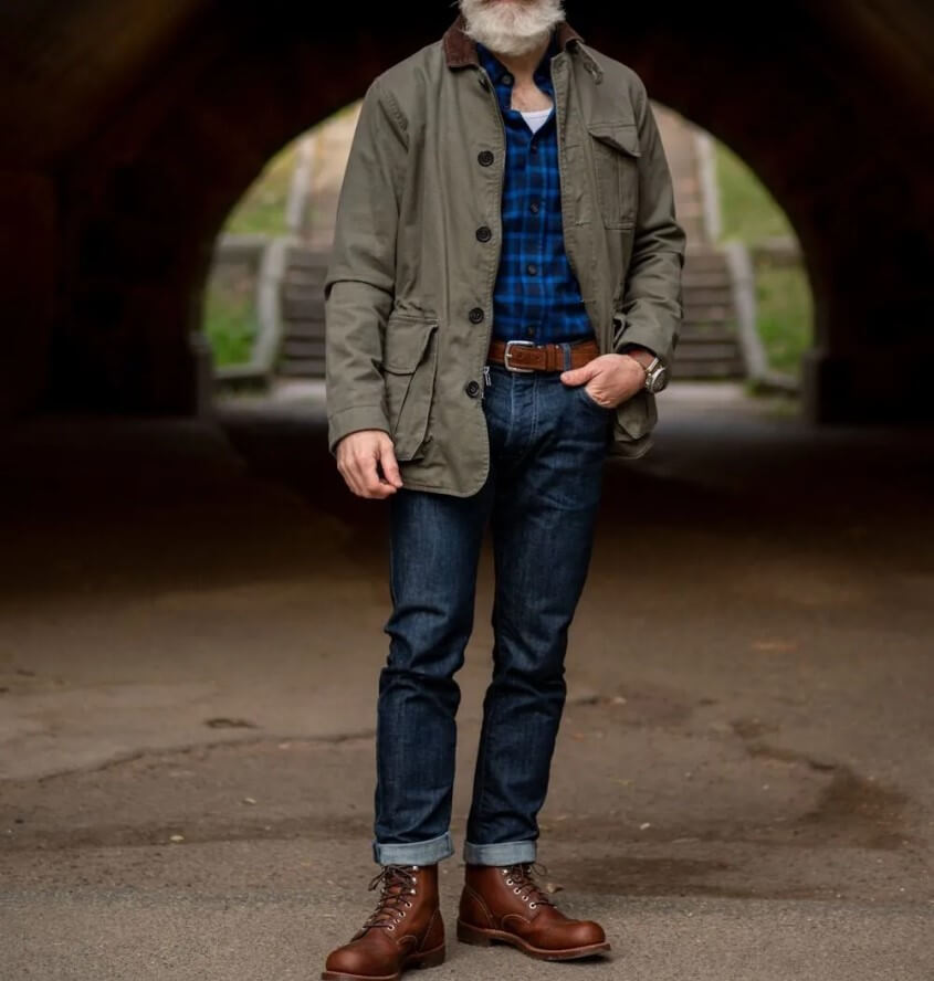 Utility Jacket Over Plaid Shirt and Jeans Utility Jacket Over Plaid Shirt and Jeans β Winter Outfits for Men