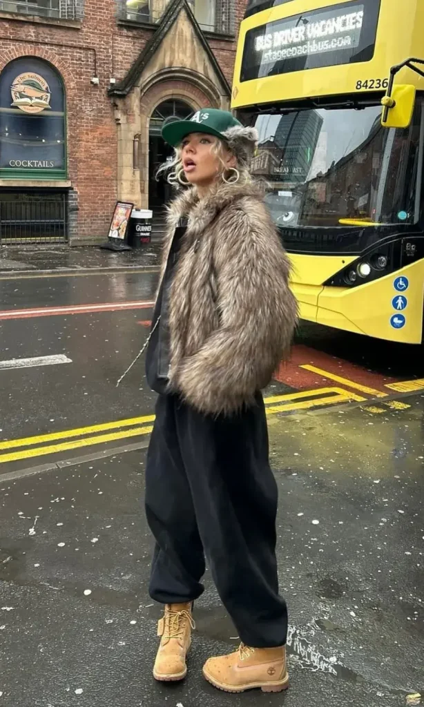 Streetwear Edge: Black Sweatpants with Faux Fur Jacket Streetwear Edge: Black Sweatpants with Faux Fur Jacket β Sweatpants Outfits