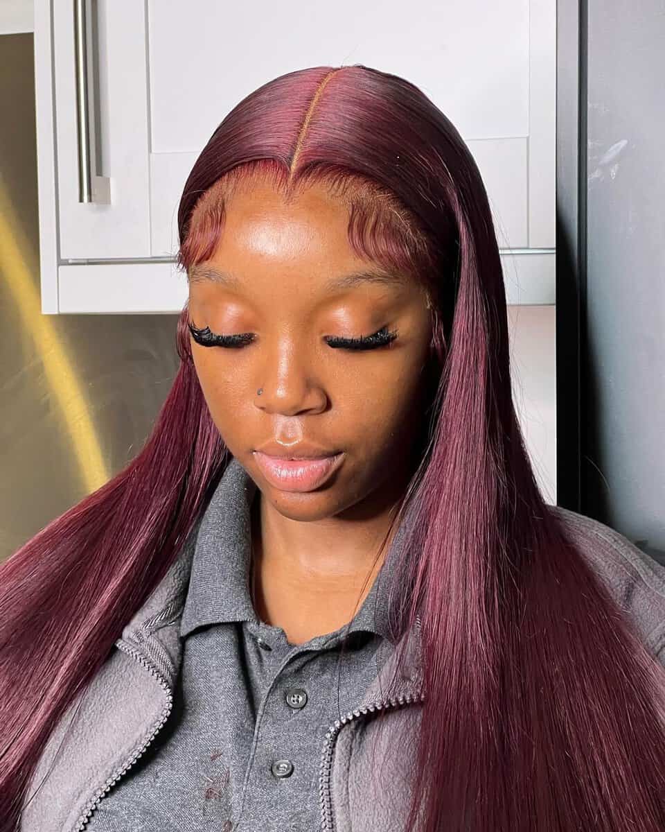 No Bangs Vibrant Burgundy Sleek Bob — Burgundy Hair Color