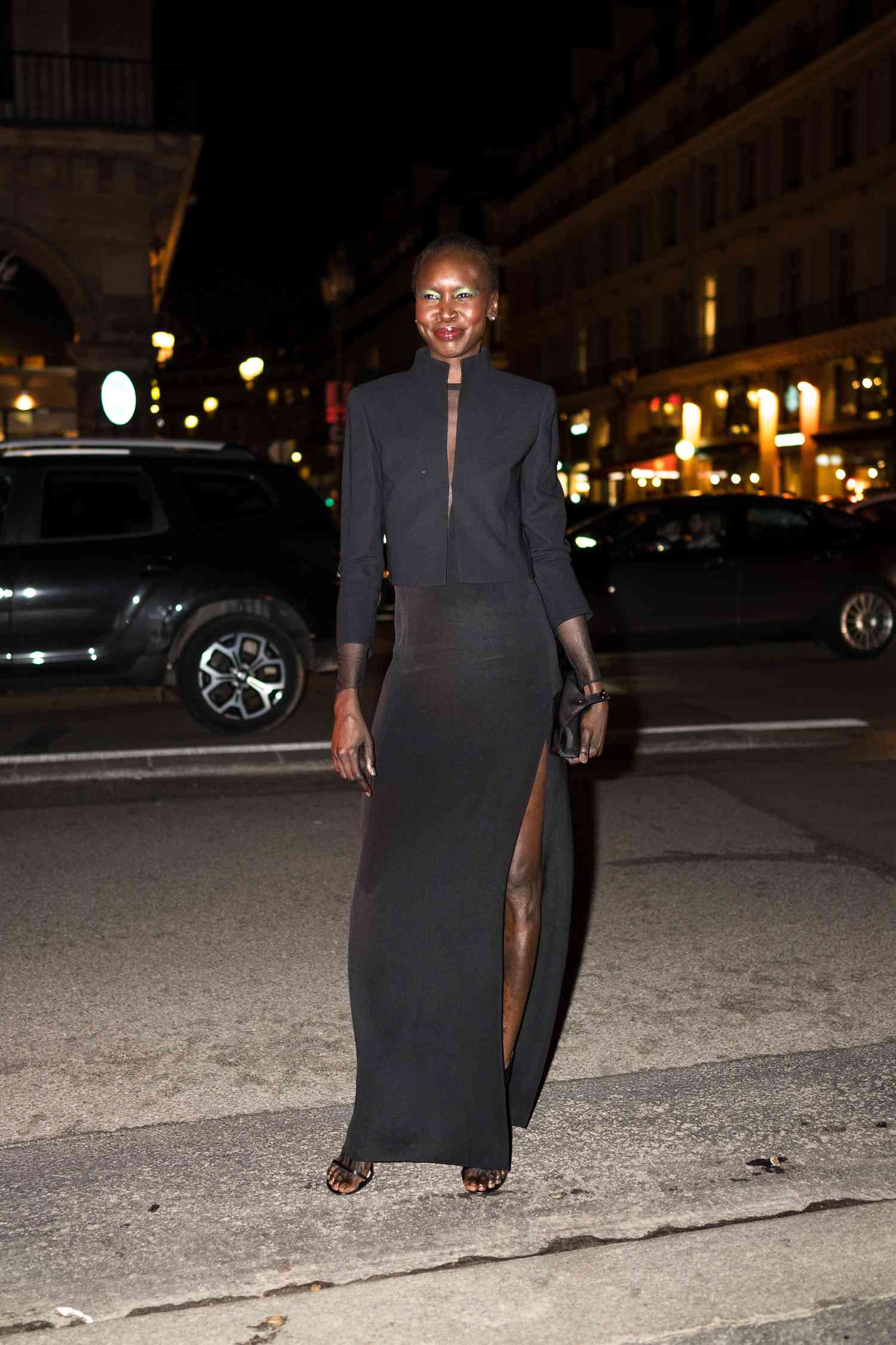 High-Slit Maxi Skirt and Cropped Jacket: Edgy Elegance — Winter Birthday Outfits