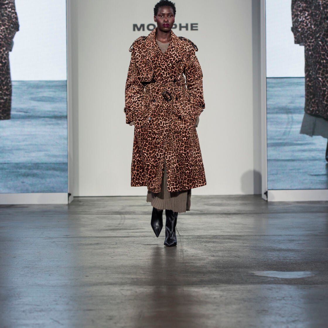 Oversized Belted Leopard Print Trench Coat With Knit Dress Oversized Belted Leopard Print Trench Coat With Knit Dress β Leopard Coat Outfits