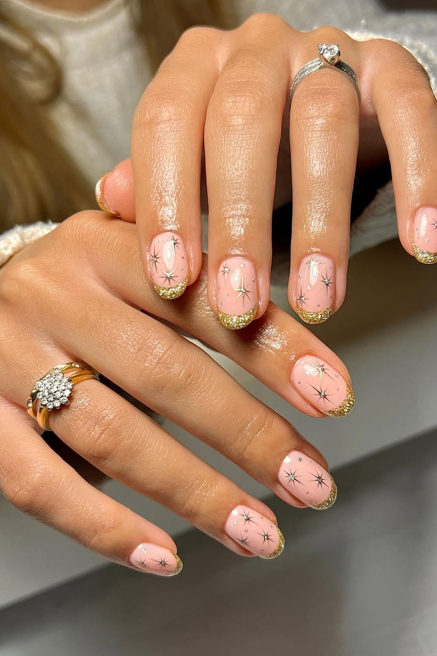 Pale Pink Gold Glitter French Nails Pale Pink Gold Glitter French Nails β Winter Birthday Nails