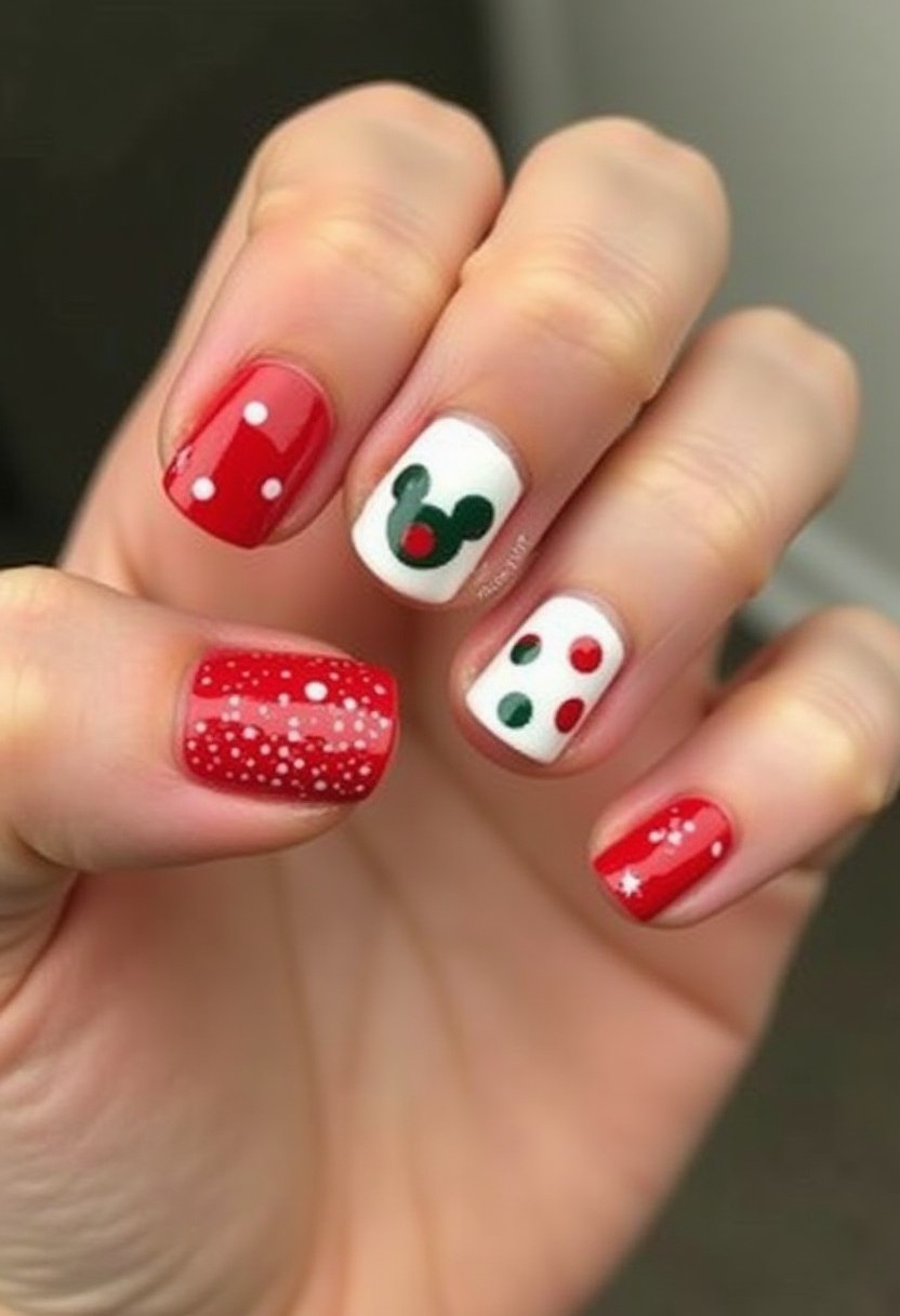 Mickey Head Polka Dot Square Nails Mickey Head Polka Dot Square Nails β Disney Christmas Nails 2026