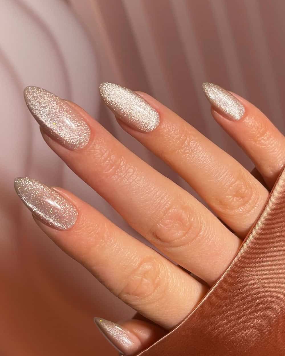 Champagne Glitter Cat-Eye Almond Nails — Winter Acrylic Nail Colors