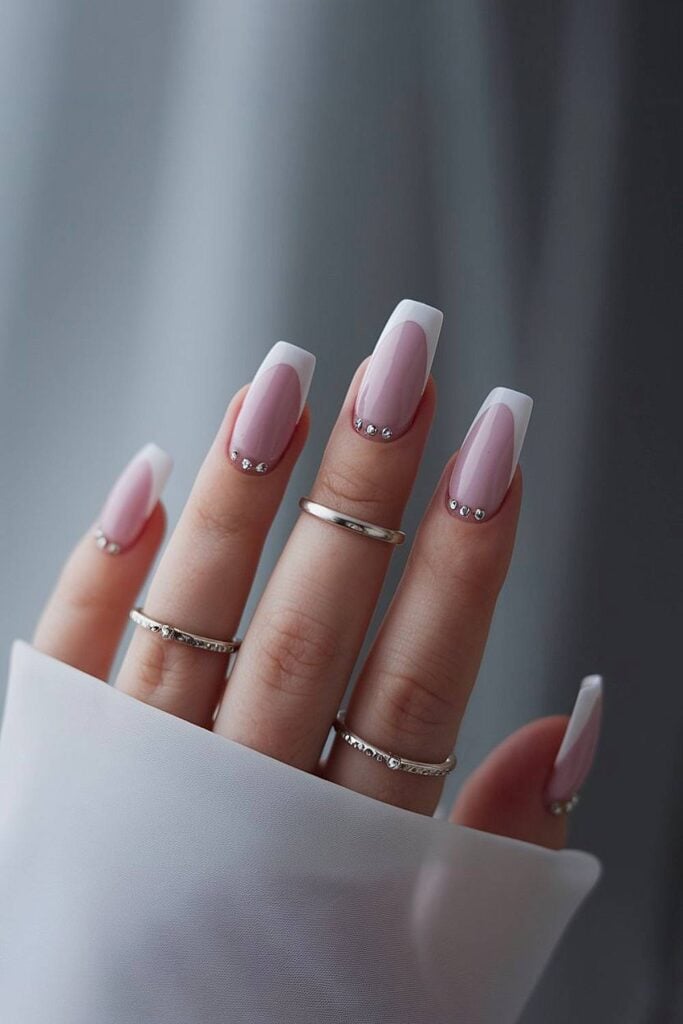 Rhinestone Cuticle Glitter Tip Long Square Rhinestone Cuticle Glitter Tip Long Square β Winter Wedding Nails