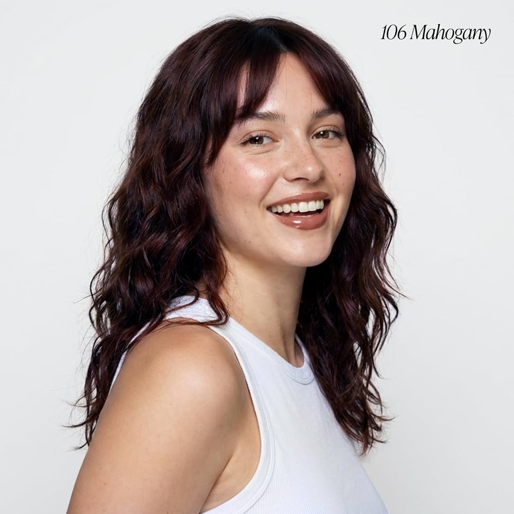 Rich Mahogany Lob With Full Bangs — Mahogany Hair Color