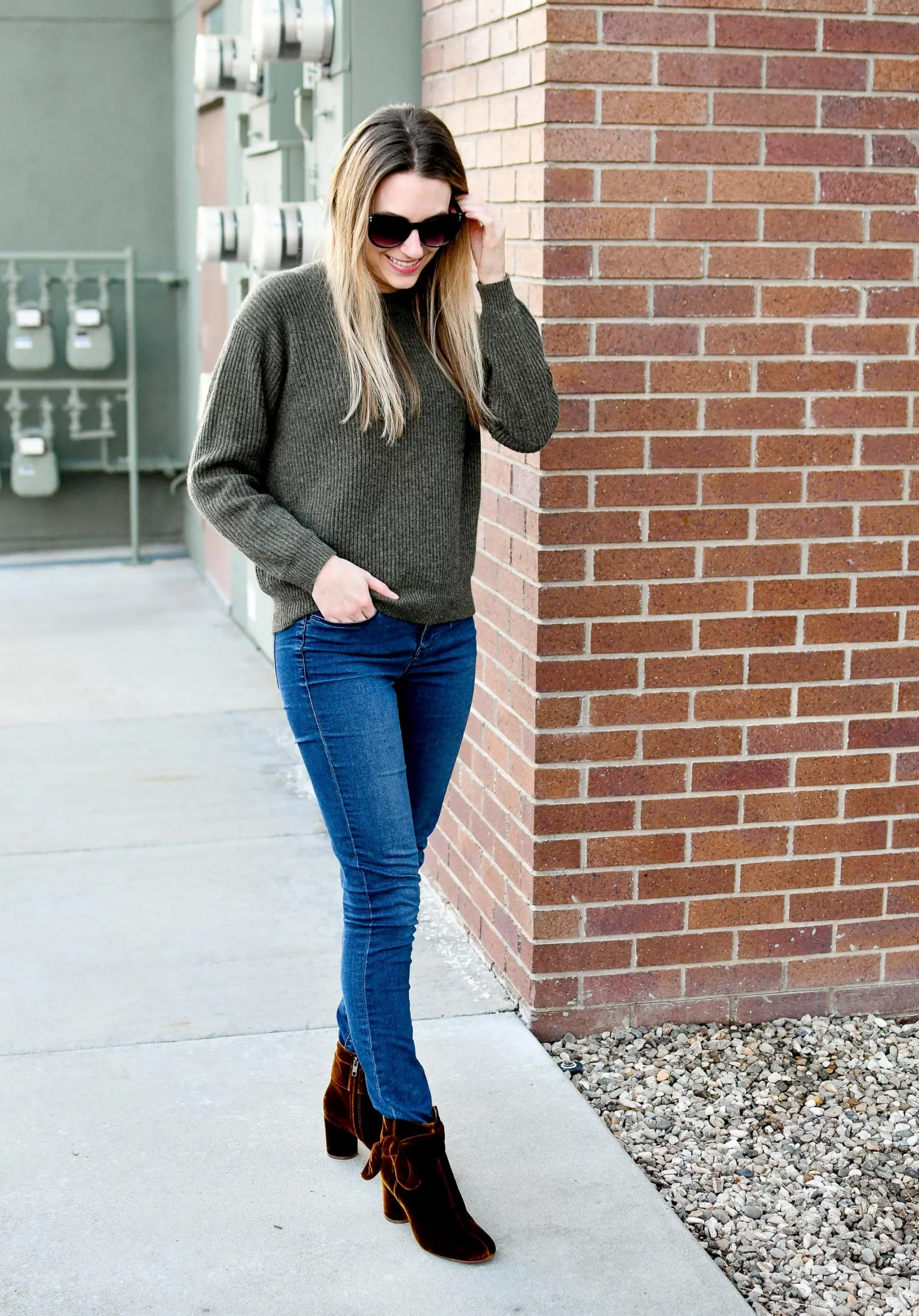 Cozy Knit and Velvet Boots: Casual Fall Ensemble Cozy Knit and Velvet Boots: Casual Fall Ensemble β Ankle Boots Outfits