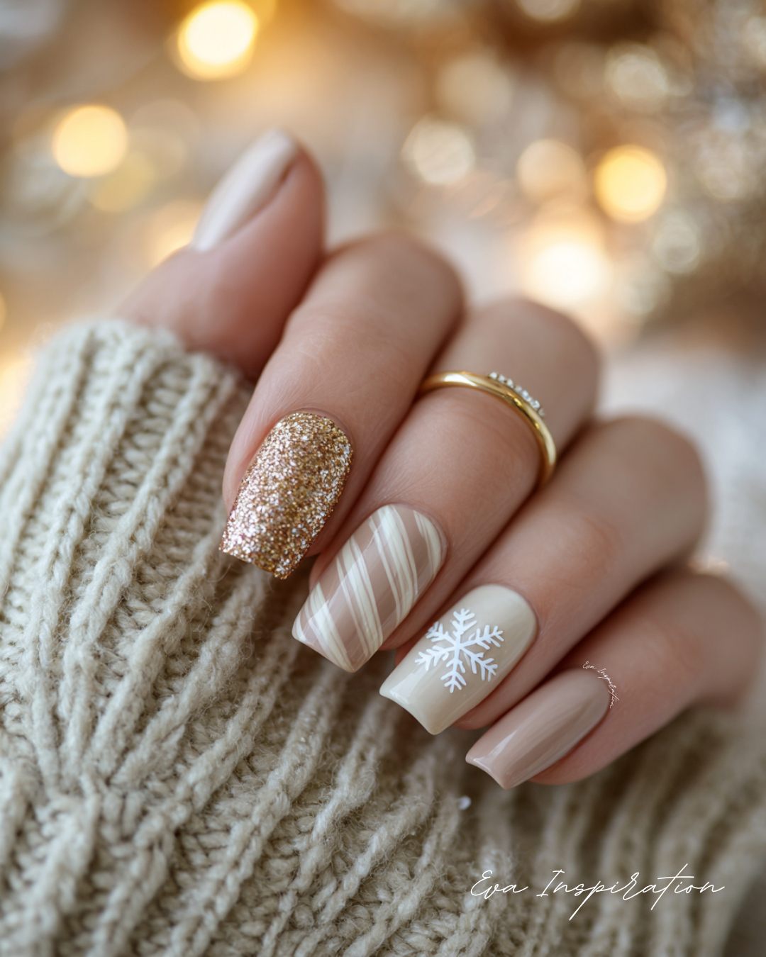 Festive Matte Nude Short Square with Motifs Festive Matte Nude Short Square with Motifs β New Years Square Nails 2027
