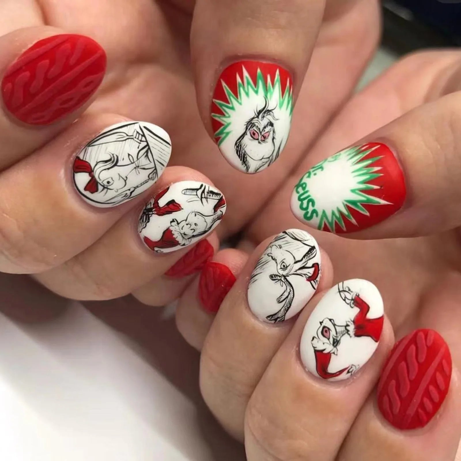 Short Oval Grinch Character With Cable Knit Short Oval Grinch Character With Cable Knit β Grinch Nails 2026